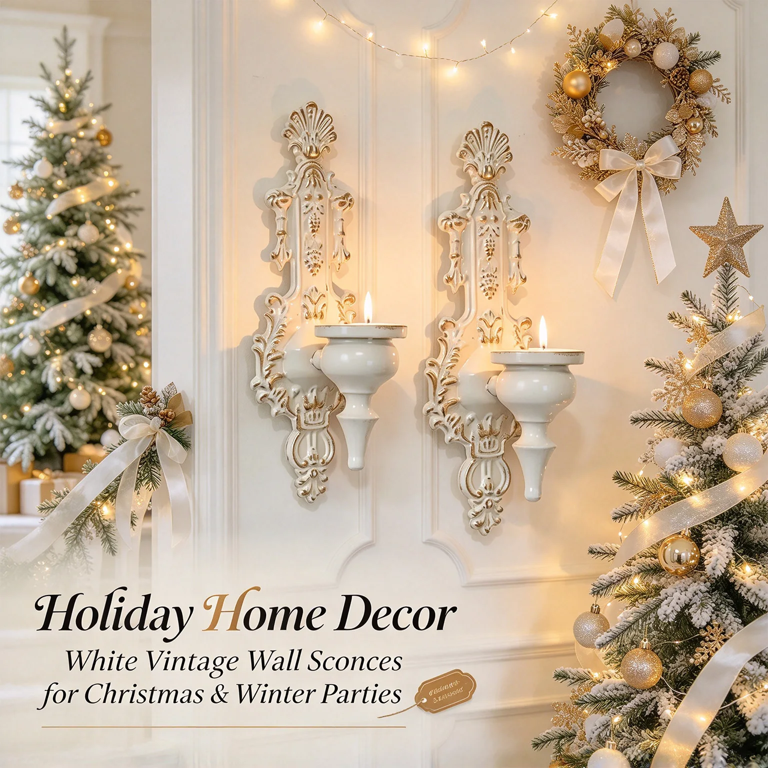 Retro Metal Country Wall Lamp Candle Holder Set (2 Pieces), Metal Wall Hanging Candle Holders, Perfect for Dining Rooms, Fireplaces and Christmas Decorations