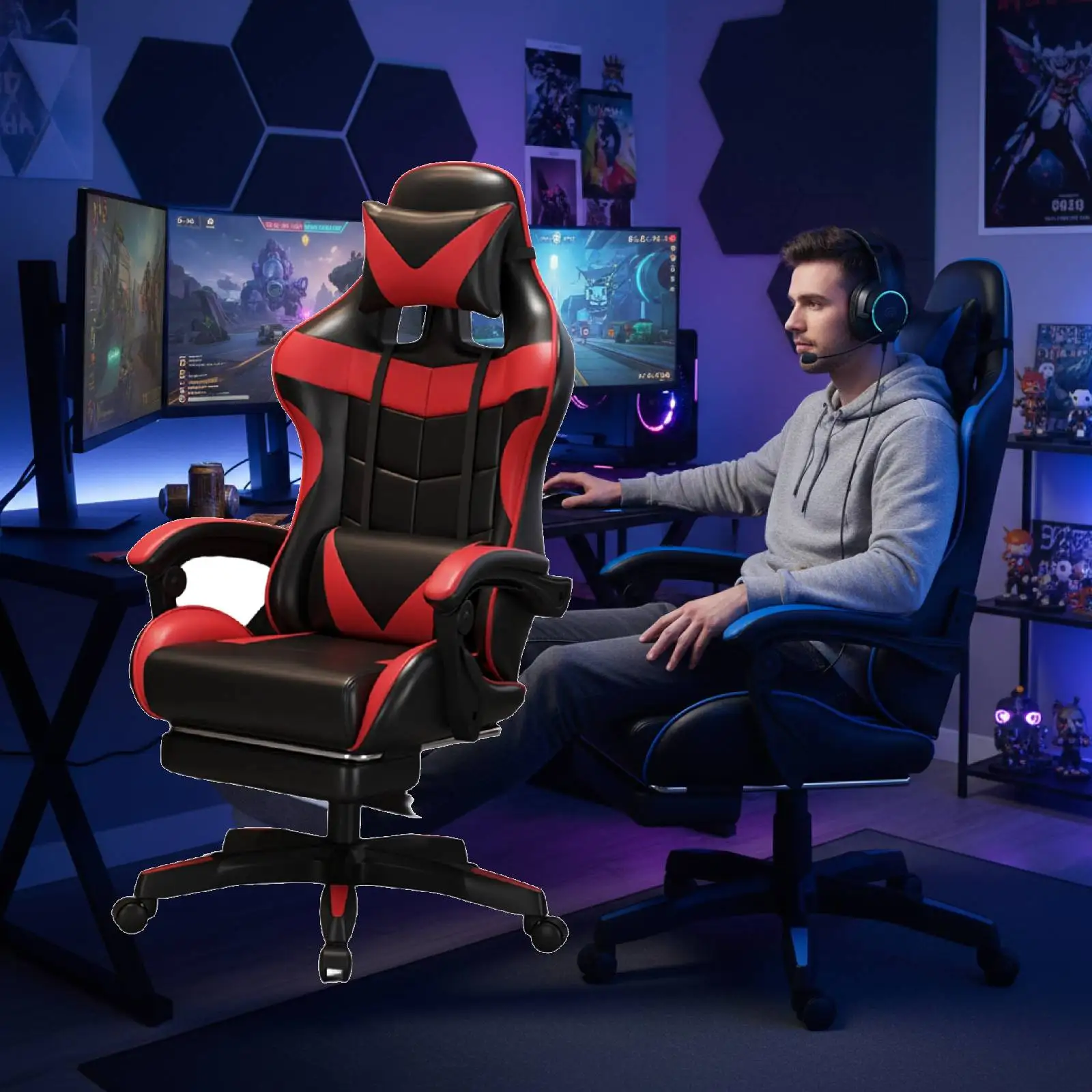 Silla ergonómica para videojuegos para uso doméstico, silla giratoria para ordenador, silla de oficina elástica, silla giratoria para transmisión en vivo