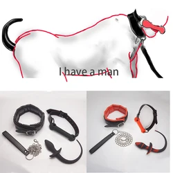 BDSM Mouth Gag Puppy Play,Leather Padded Save Collars,Silicone Anal Plug Tail Petplay,Bondage Set,Sex Toys for Couple,Adult Game