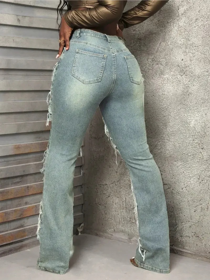 Y2k 90s rua bolso inclinado algodão alto elástico angustiado cru desgastado único borla design retalhos hip hop jeans festival de música