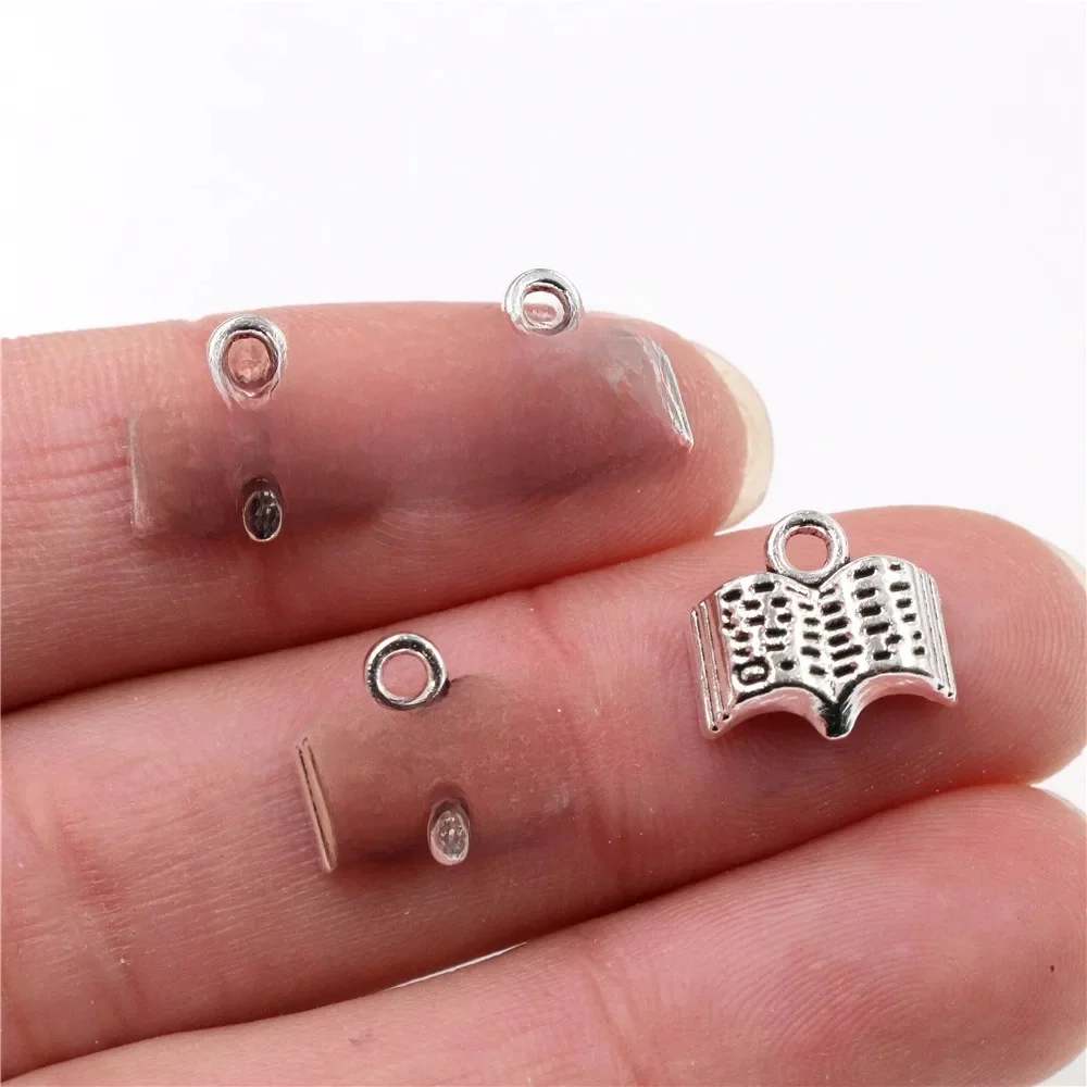 12x11mm 30 sztuk Antique Silver Plated książki ręcznie Charms wisiorek: DIY dla bransoletki necklace-Q4-42 — zdjęcie 2