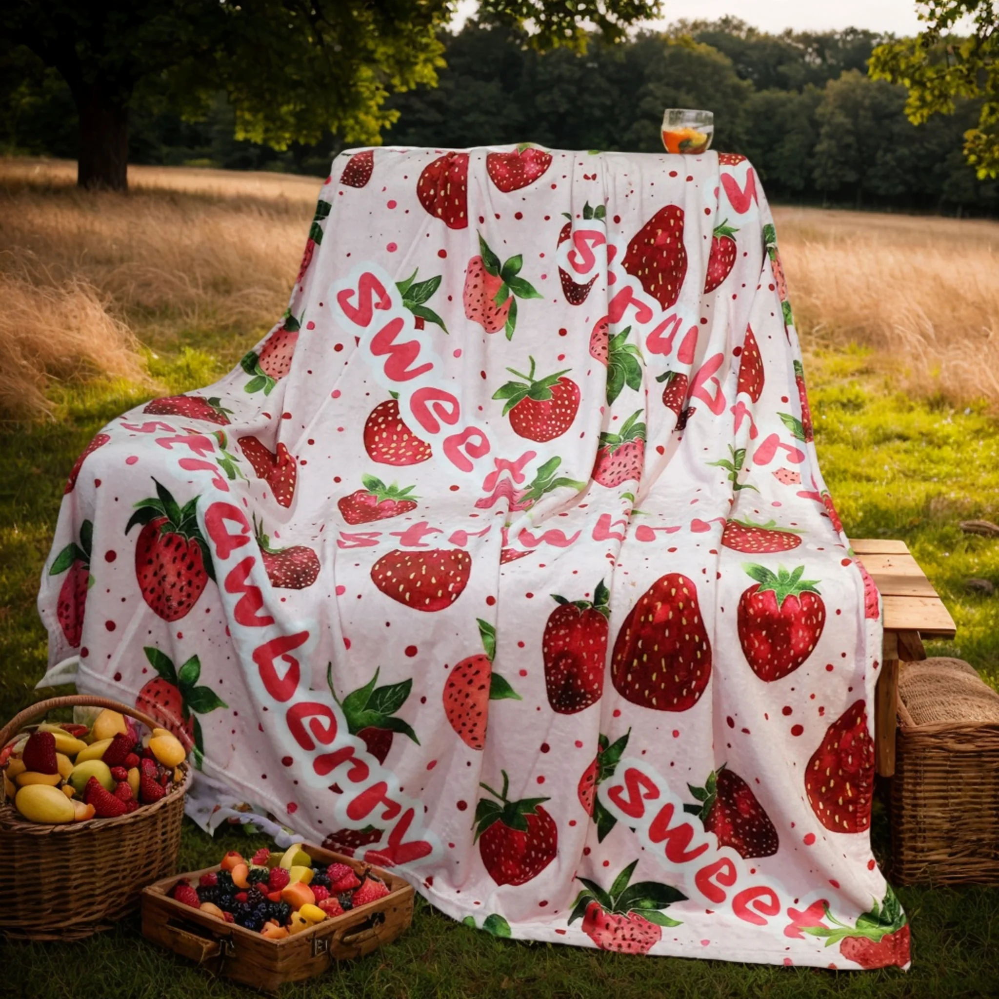 Cozy Strawberry Blanket – 60×80 Ultra Soft Throw for Couch, Sofa or Bed, Pink Plush Blanket Gift for Her or Kids