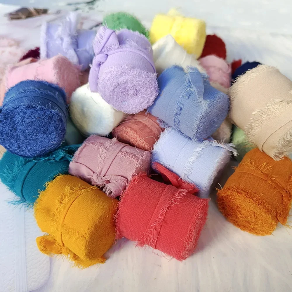 Ruban à franges en mousseline de soie et coton à bords effilochés, 4CM x 5M, Bouquets de fleurs de mariage, emballage de boîte-cadeau, décorations d'emballage