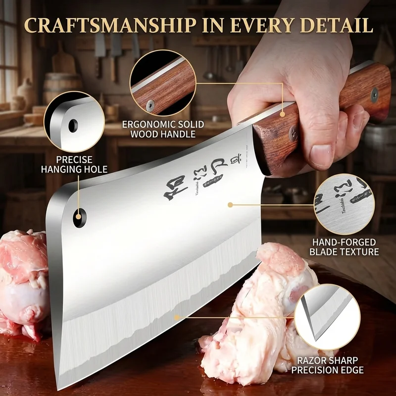 1pc Heavy-duty Forged Stainless Steel Kitchen Knife - This Ultra-sharp Multi-functional Chef's Knife Makes It Easy to Cut Meat, Pizza and Bones. With an Ergonomic Brown Handle, This Knife Will Make Your Kitchen Time Simpler and More Enjoyable.