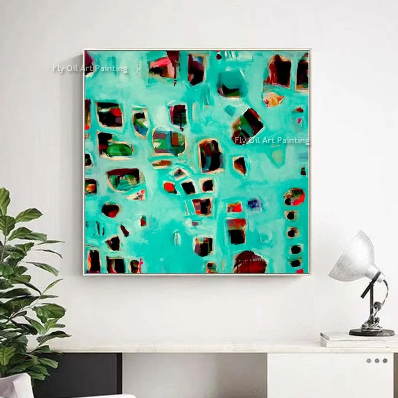 Hand Drawn Sky Blue Texture Abstract Color Block Oil Painting Minimalism Spot Color Block Abstract Canvas Painting  Wall Decor