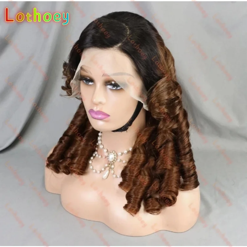 HIghlight Egg Roll Wave Human Hair Wigs  Lace Frontal Bouncy Curly Human Hair Wig PrePlucked for Women