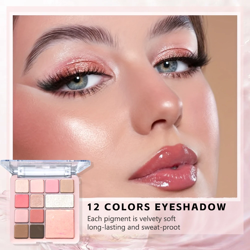 لوحة ظلال عيون وأحمر خدود مكونة من 12 لونًا - غير لامعة/لامعة، استخدام العين والوجه، كونتور، هايلايت، نباتي، معتمد، للجنسين، آمن للبشرة #5