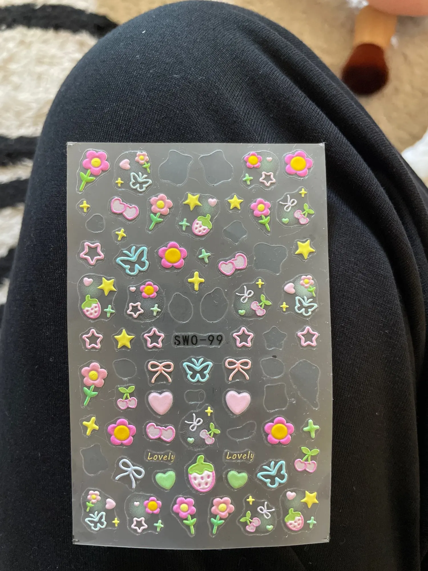 2pcs Sweet Element Nail Art Stickers Simple Flower Heart Cherry Strawberry Kawaii Decals Colorful Bow Butterfly Manicure Sliders photo review