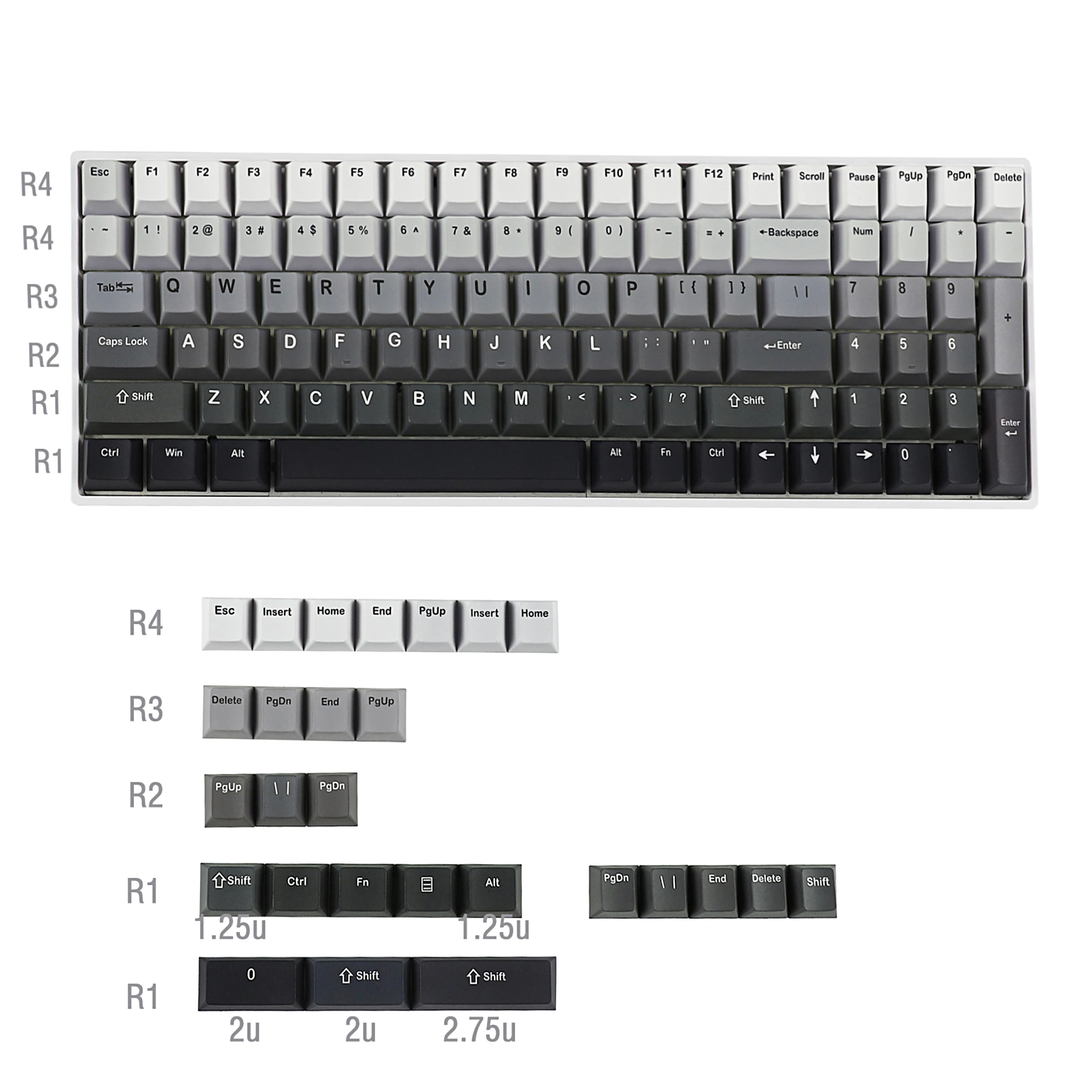 127 Five Sides Gradient Dye Sub Keycaps PBT Cherry Profile Key caps For TKL 61 64 68 75 87 96 104 108 Keychron MX Keyboard