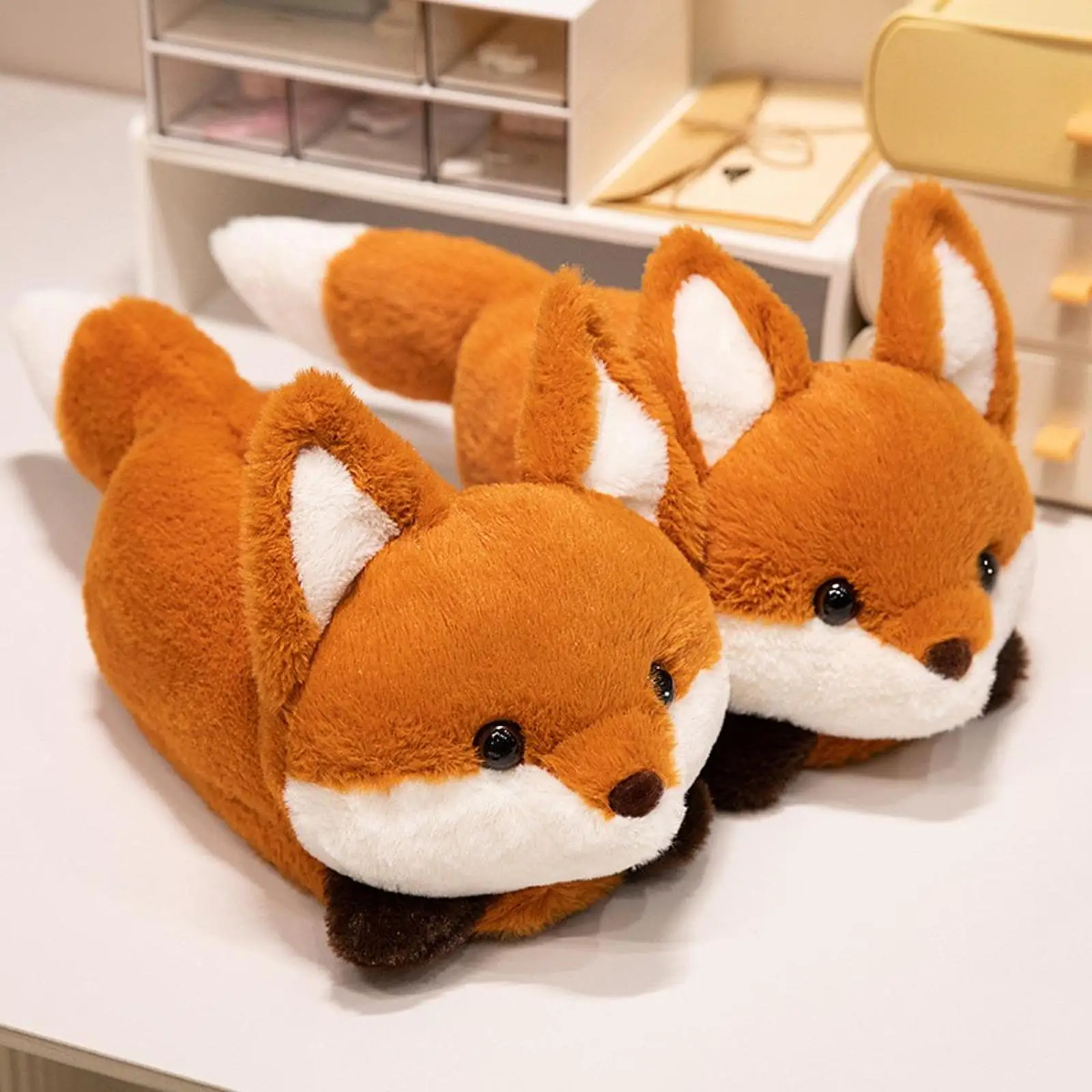 Funny Animal Slippers Cute Fox Shaped Plush Soft Warm House Shoes Non-Slip Sole Novelty Slippers for Indoor Home Use Bedroom view 4