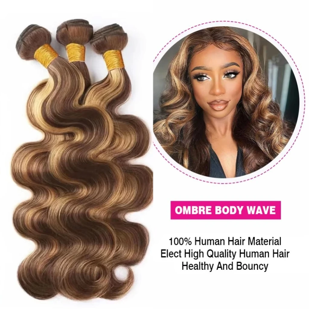 바디 웨이브 인모 P4/27 하이라이트 인모 1~3번들 브라질 레미 인모 이중 웨프트 여성용 컬러 인모