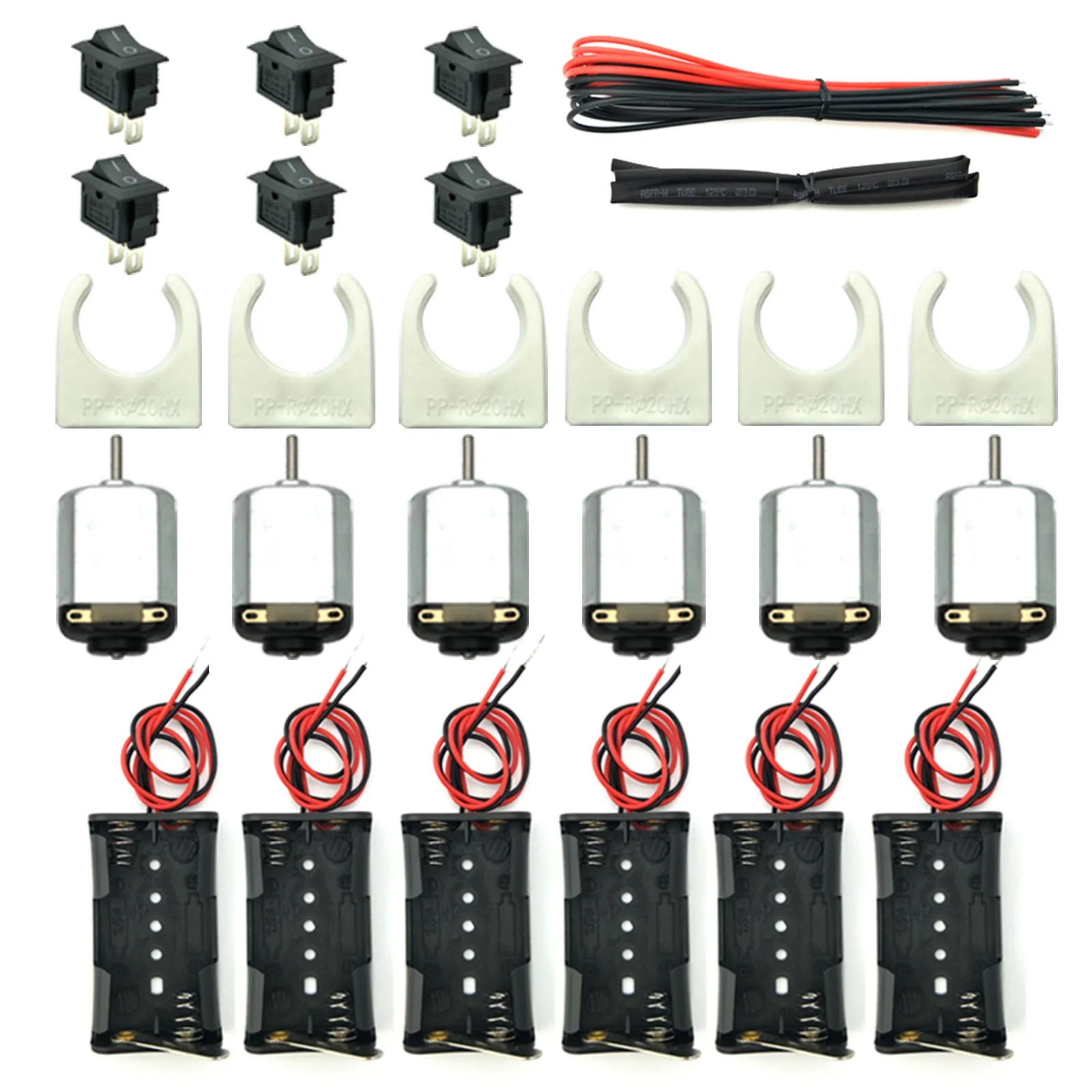 6 zestawów małych silników prądu stałego Mini elektryczne silniki hobbystyczne 1,5 V-3 V 24000 obr./min z uchwytem na baterie AA 2x1,5 V, wspornikiem silnika, przełącznikiem kołyskowym — zdjęcie 2
