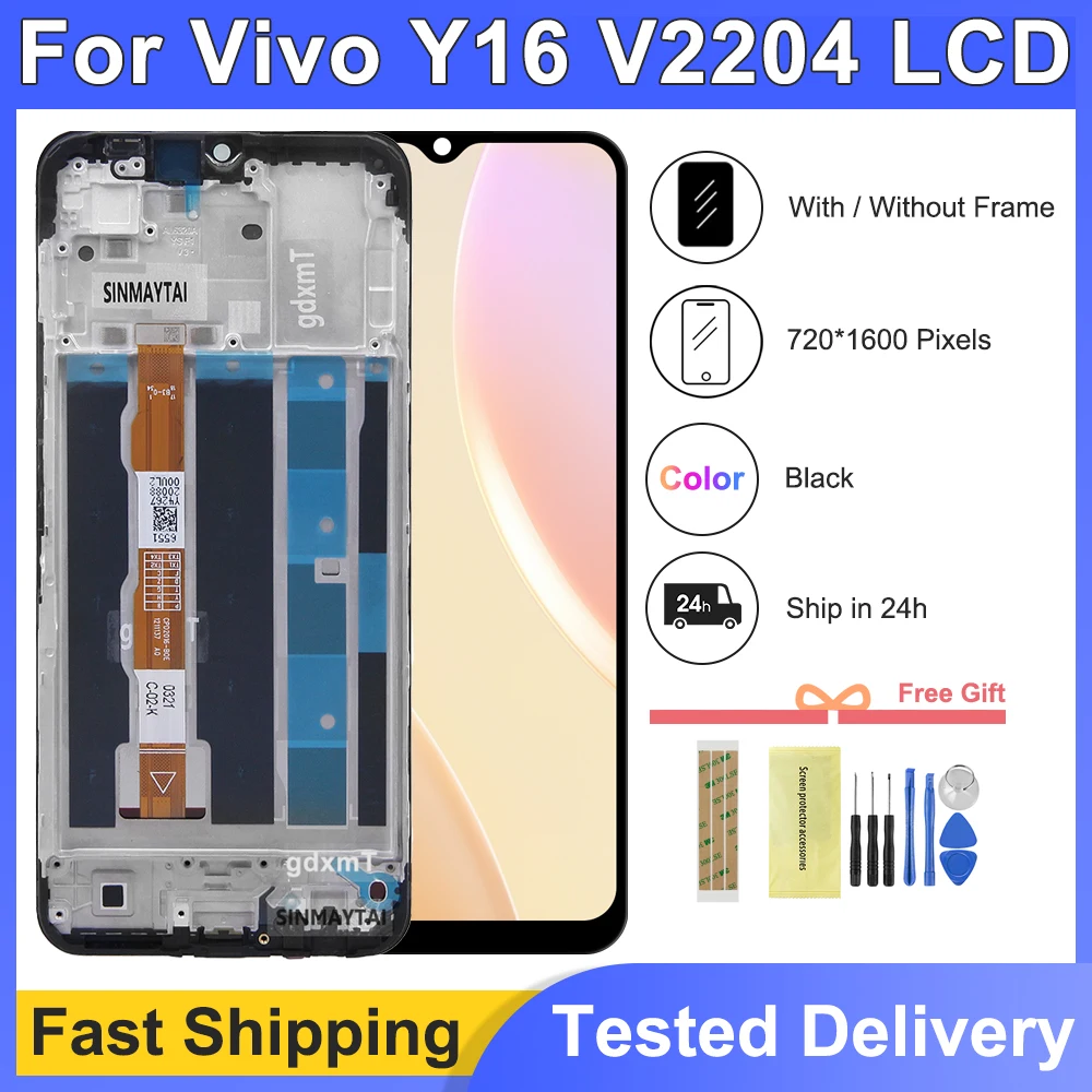 

6.51" Tested Y16 LCD Display V2204, V2214 Display Touch Digitizer Replacement Parts With Frame For VIVO Y16 V2214 Display