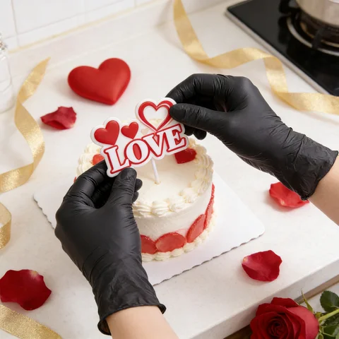 Heavy Duty Black Nitrile Gloves 100PCS, Food Safe & Chemical Resistant, Disposable for Cooking, Cleaning, DIY, Valentine's Prep