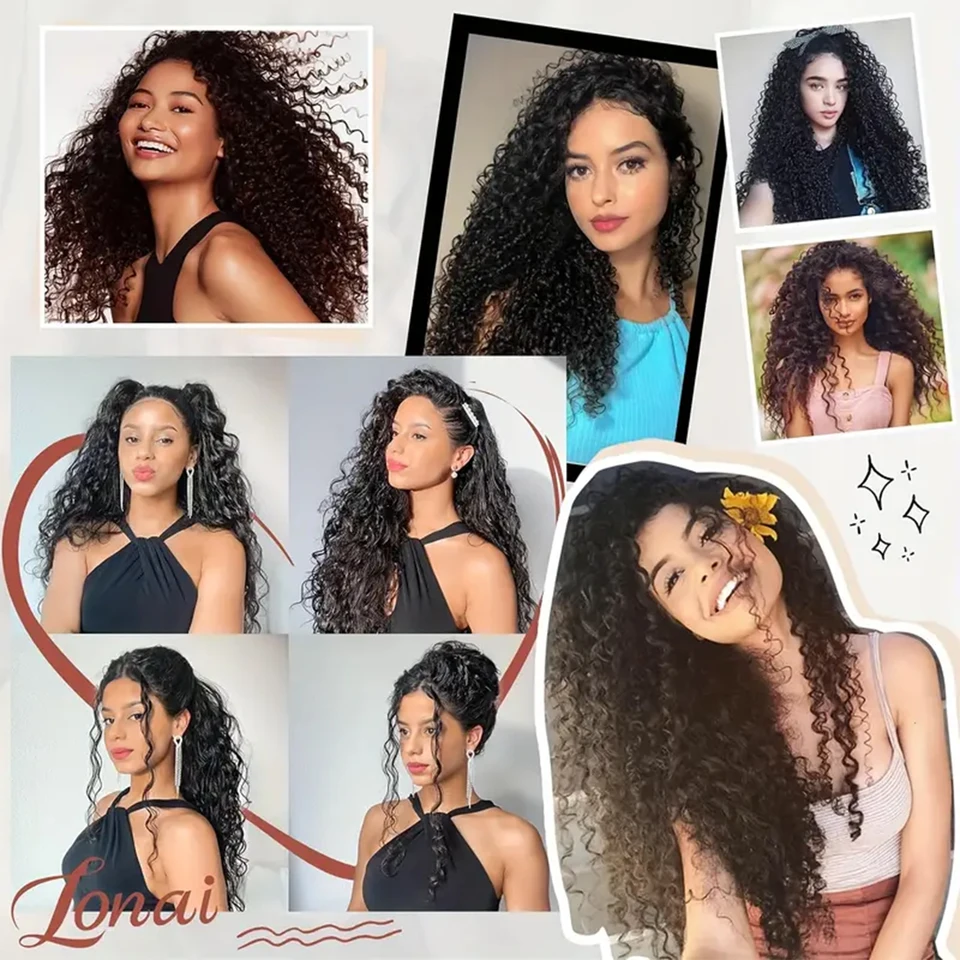 Extensiones de clip rizadas sintéticas de 16 piezas, cabello negro y marrón para mujeres 6