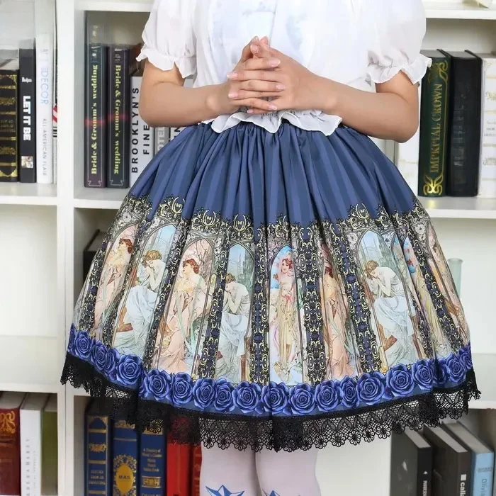 Krótka spódnica Lolita w stylu vintage Mucha's Horae Goddess Printed Lolita Daily Short Skirt — zdjęcie 2