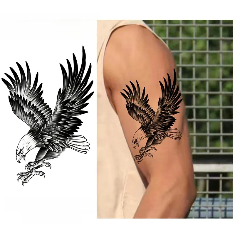 Autocollant de tatouage temporaire aigle 1 pièce, faux tatouages réalistes durables et imperméables pour hommes et femmes, pour bras, jambe.