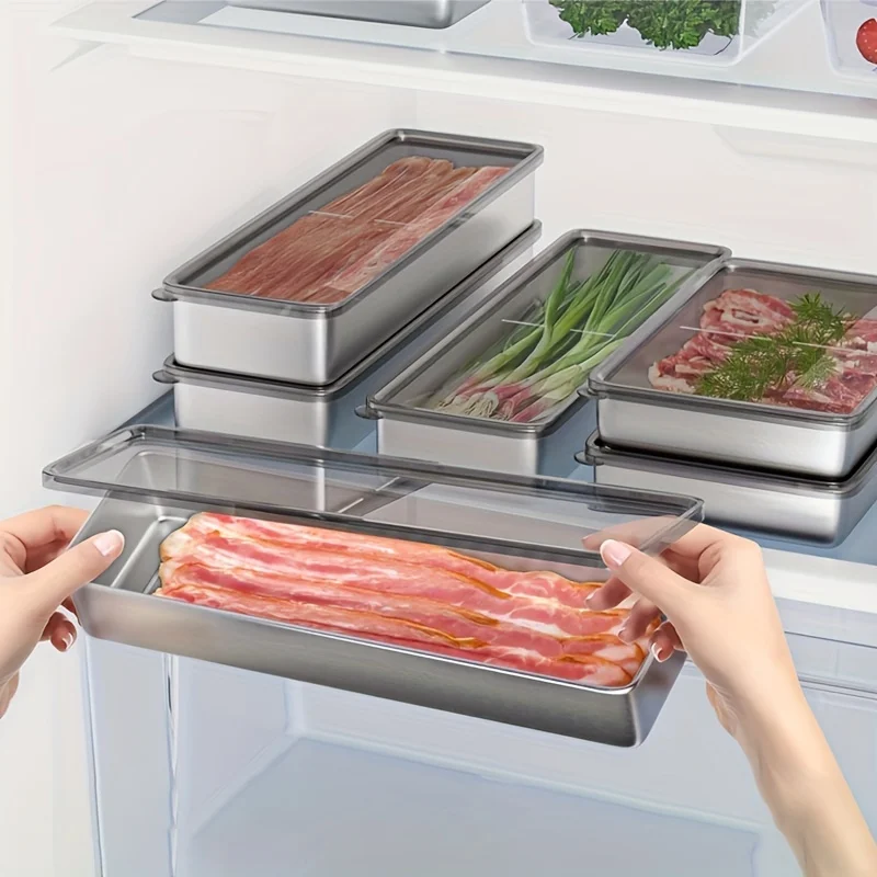 Organizer per frigorifero contenitore per pancetta di carne in acciaio inossidabile organizzatore per frigorifero contenitore per alimenti congelatore organizzatore da cucina