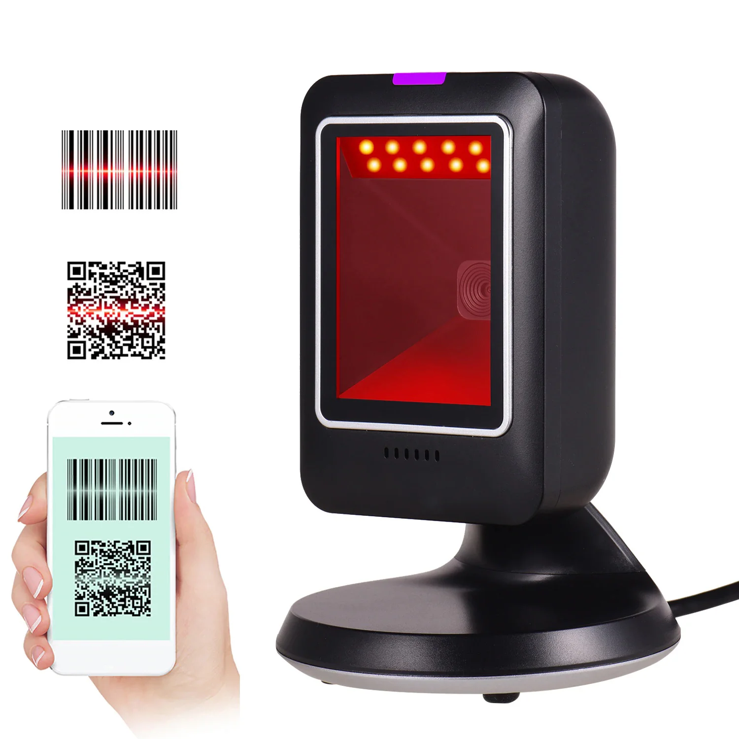 MP6300IR  2D QR Barcode Scanner Eye protection design, soft light LED, infrared trigger USB/RS232 for POS Retail Supermarket