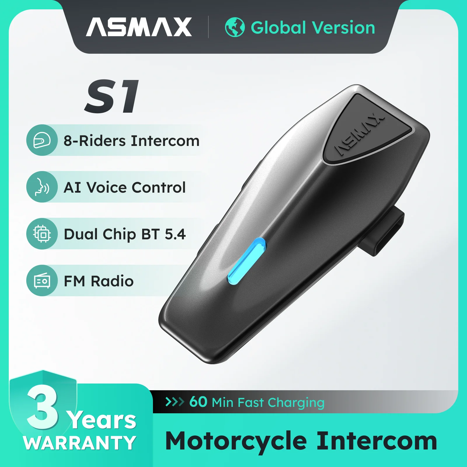 Universal Motorcycle Helmet Intercom Headset - ASMAX S1, Headset Komunikasi Bluetooth untuk