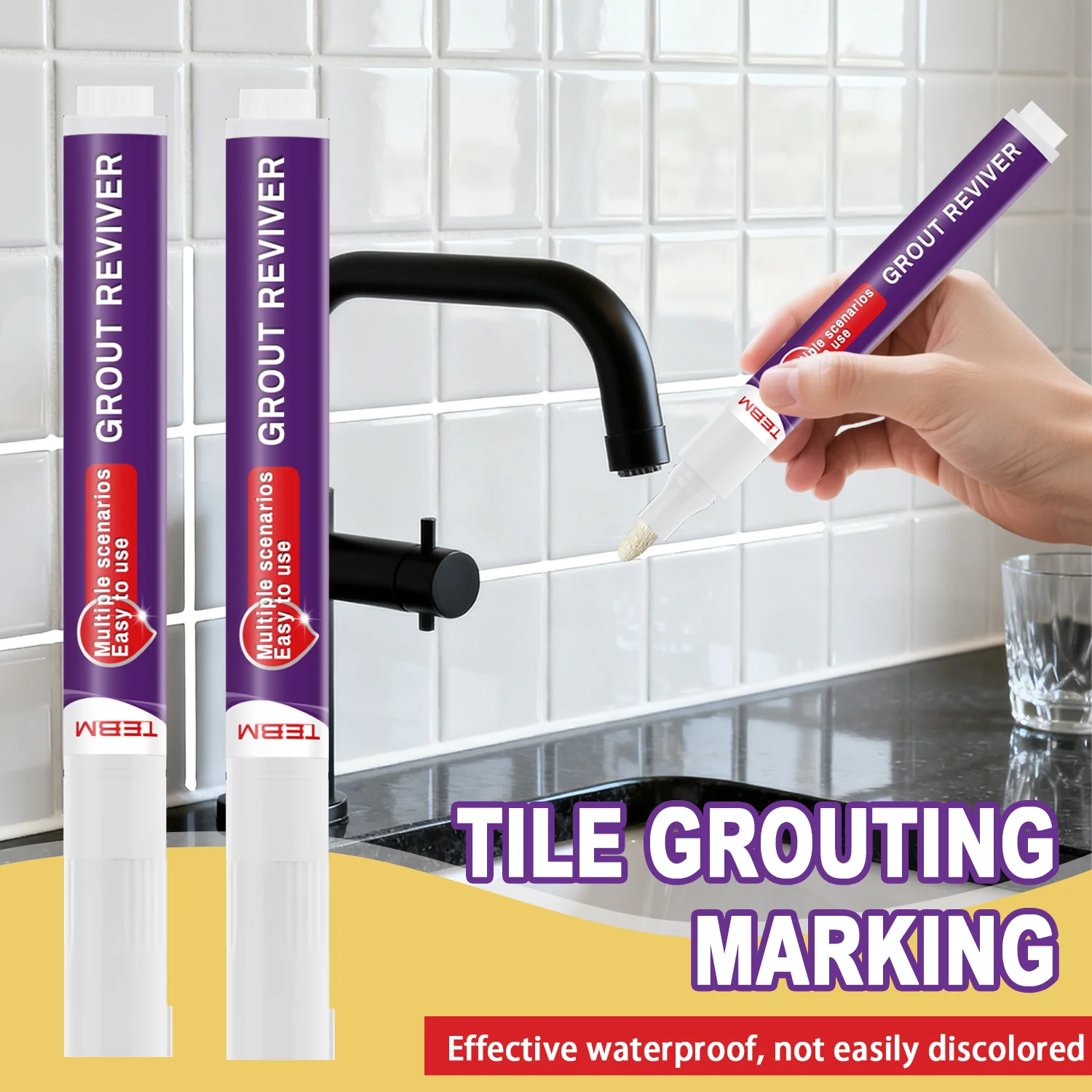 Mold-Resistant Waterproof Ceramic Tile Grout Marker Pen for Kitchen & Bathroom Wall And Floor Repair Grout Pen White Narrow Tip