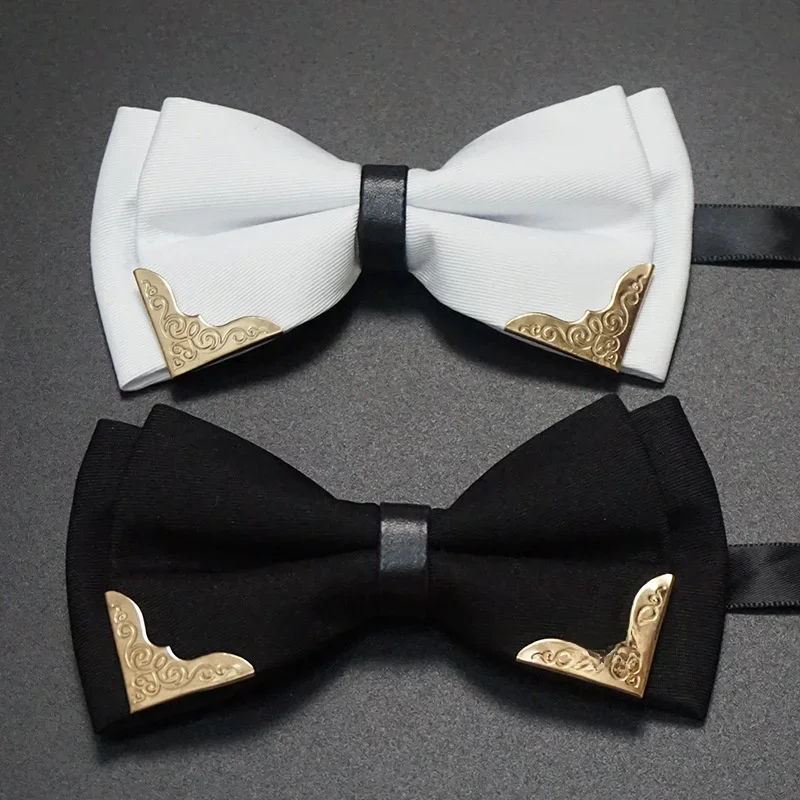 Hommes solide noir blanc nœuds papillon robe formelle mariage noeuds papillon pour hommes femmes loisirs métal Bling papillon nœud papillon Banquet cravate