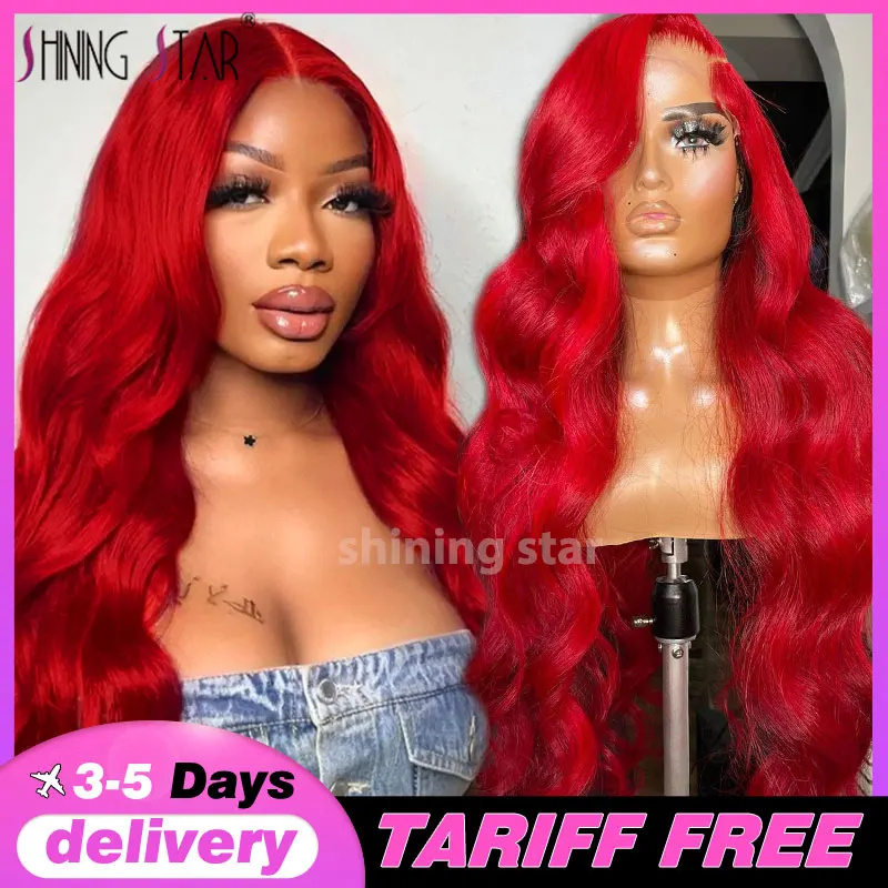 

30 34 Inch Hot Red 13X6 Hd Lace Frontal Wigs Human Hair Wig Brazilian Colored Burgundy Body Wave 13X4 Lace Front Wig For Women