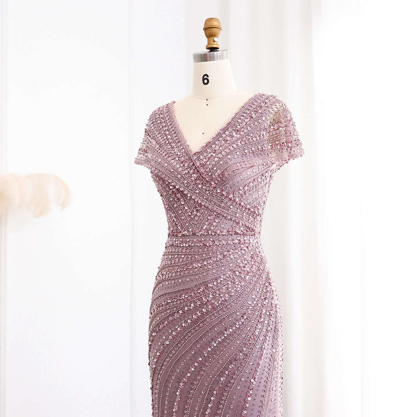 Sharon Said Luxuriöse Dubai Silber-Nude Abendkleider für Hochzeiten, Meerjungfrauenkleid mit Kapärmeln, Arabisches Formelles Partykleid SS045 Maßanfertigung – Detail 21