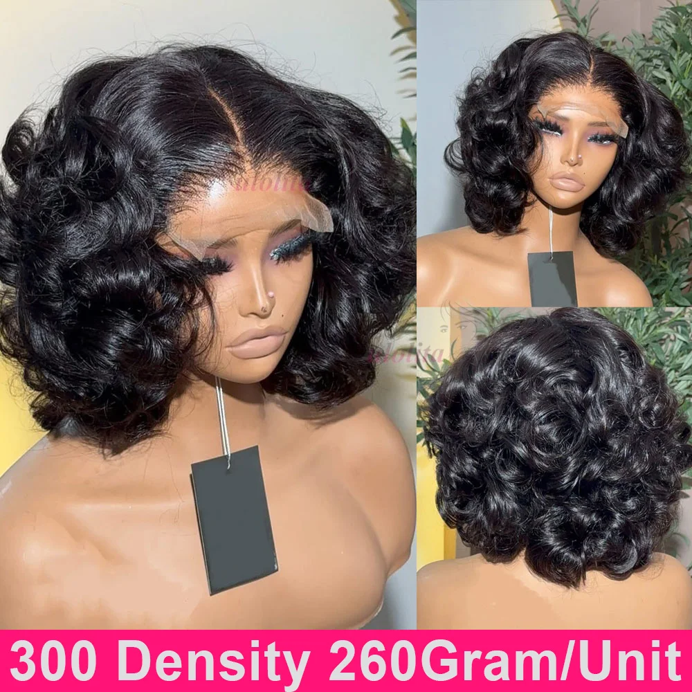 

Short Bouncy Curly 300 Density super double drawn Human Hair Curly Wigs 4x4 Hd Lace Frontal Wigs Pre Plucked Hair For Woman