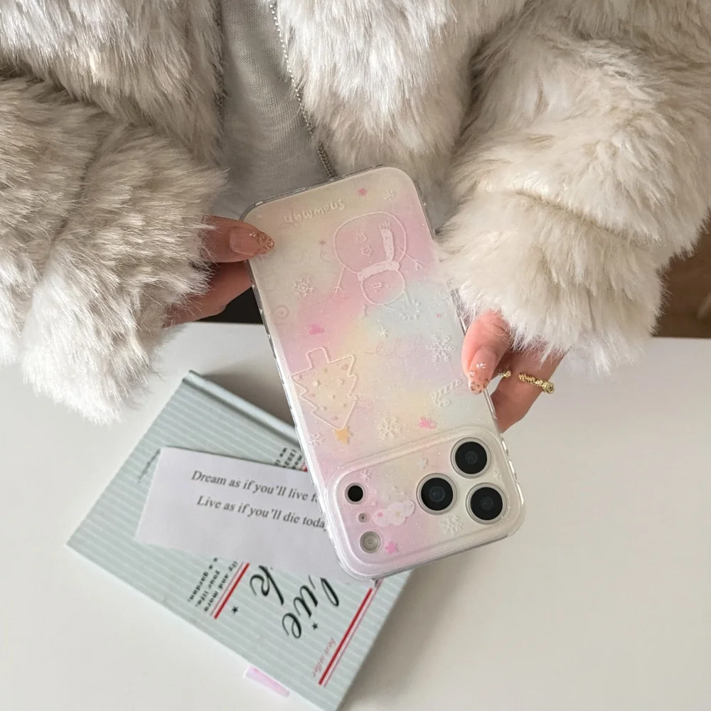 

Cute and fashionable pink line snowman Christmas tree phone case, suitable for iPhone 14/15/16/17 Pro Max, new protective case