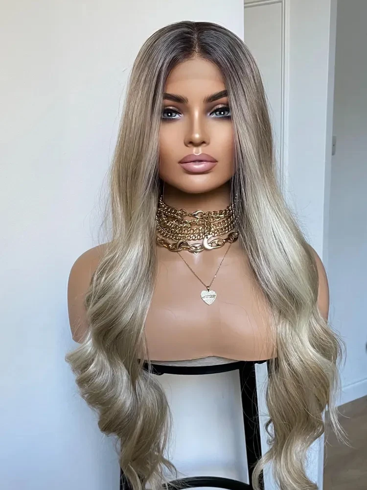 Ash Blonde Heat Friendly Synthetic Wig Blonde Wigs For Beginners Ready to Ship Wigs Hight Density For Women Daily Party Use