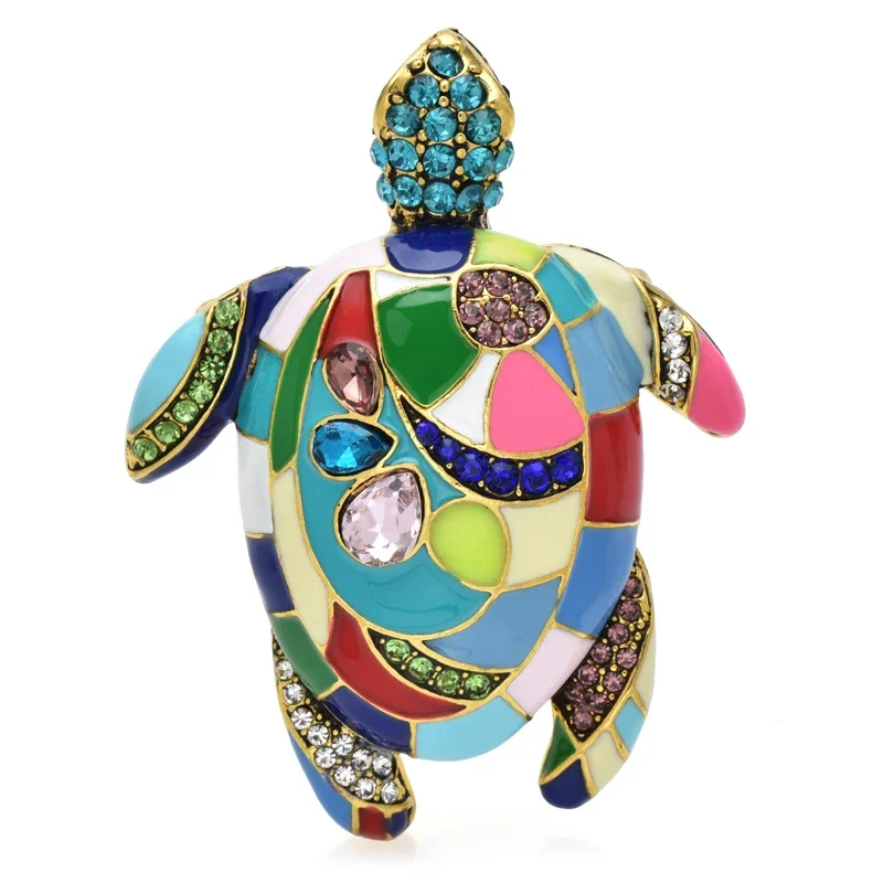 Wuli&baby Vintage Schildkröte Broschen Frauen Männer Mehrfarbige Strass Emaille Schwimmen Schildkröte Party Büro Brosche Pin Geschenke