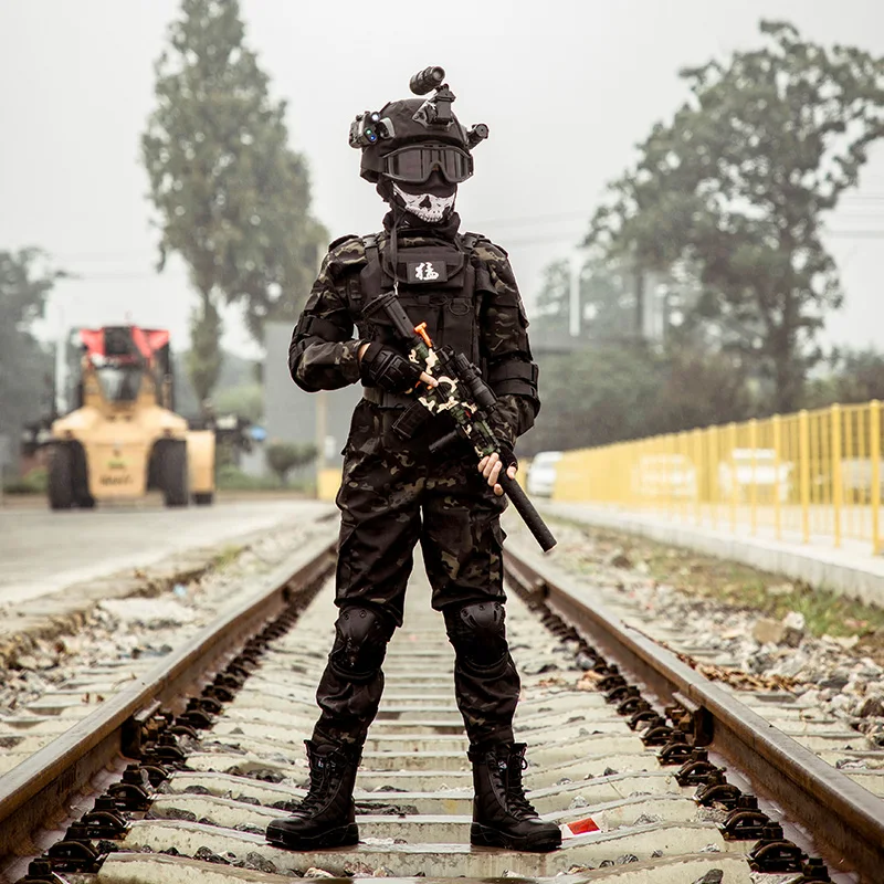 Set mimetico tattico per bambini Forze speciali all'aperto Tuta militare a maniche lunghe Abbigliamento da campeggio per giochi di ruolo softair
