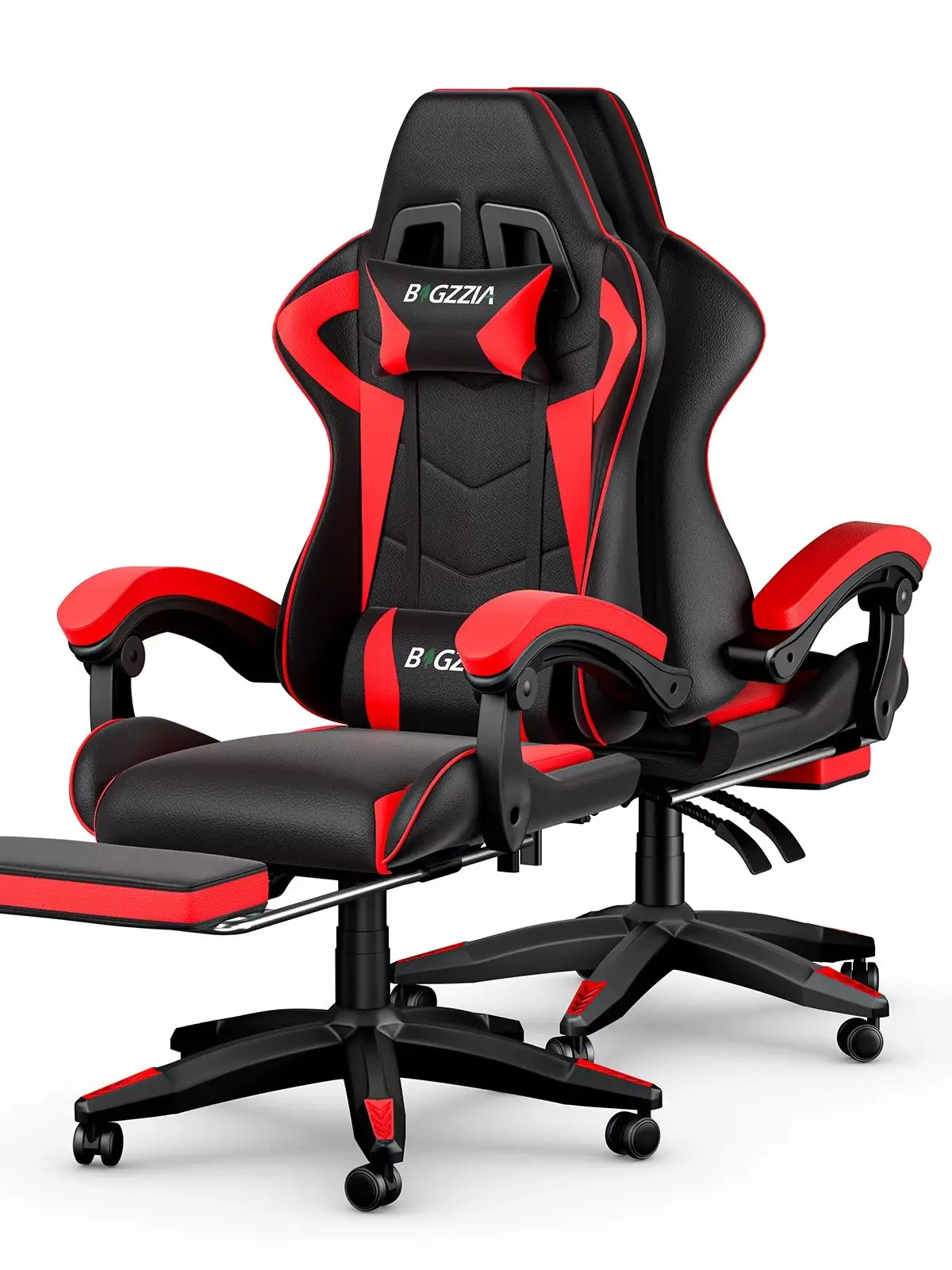 Gaming-Stuhl mit Fußstütze, ergonomischer Gamer-Stuhl mit Lendenkissen + Kopfstütze, verstellbarer Büro- und Lautsprecherstuhl für Erwachsene, Mädchen und Jungen