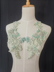 Green Exquisite Handmade Rhinestone Crystal Applique Sewn On Wedding Dress Patch Decoration Accessories Wedding Dresses