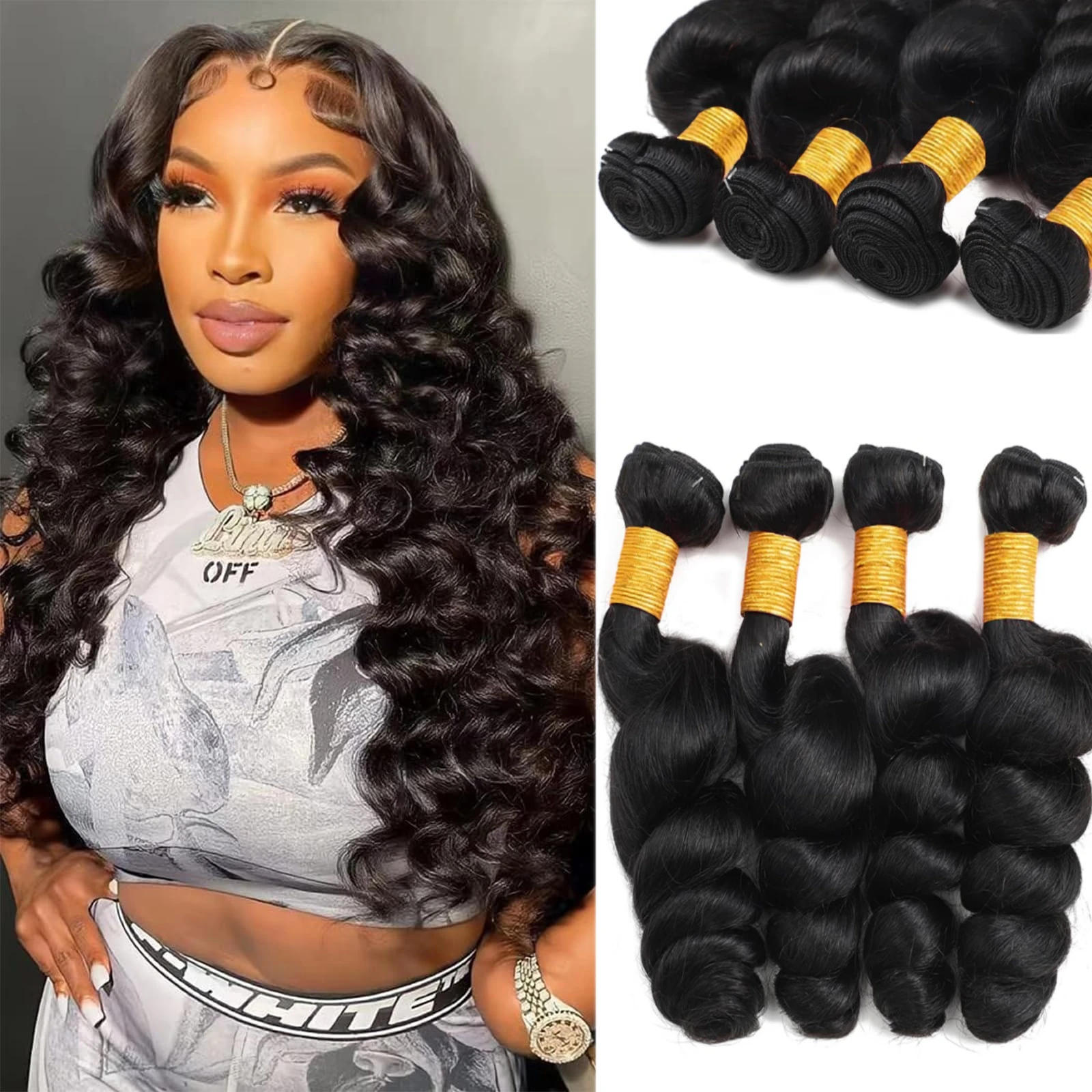 Human Hair Loose Wave 1 3 Bundles 100% Unprocessed Brazilian Virgin Hair Bundles Quick Weaves Hair Extensions Natural Black
