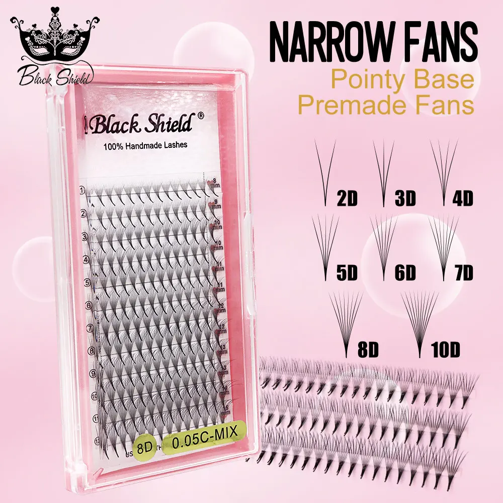 Extensions de cils pré-faits S Box Narrow Premade Fans, ultra-légères, faciles à poser, naturelles, à base fine et pointue, pour volume professionnel