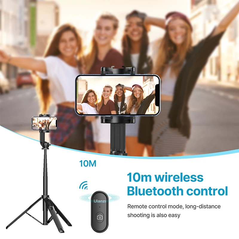 Ulanzi SK-03 Wireless Remote Control Tripod Selfie Stick Extend Max 1.6m with 360° Phone Holder 1/4'' Screw Adapter for Vlog