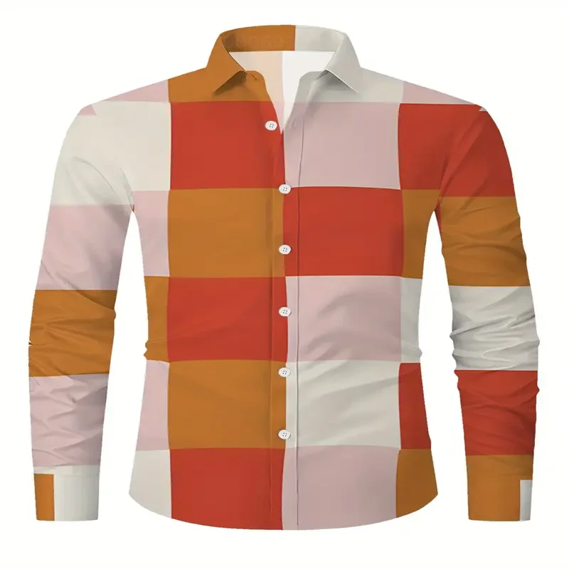 

3D Printed Multicolor Striped Long Sleeve Men's Shirt Men's Casual Fashion Autumn Tops Loose Men's Retro Shirt