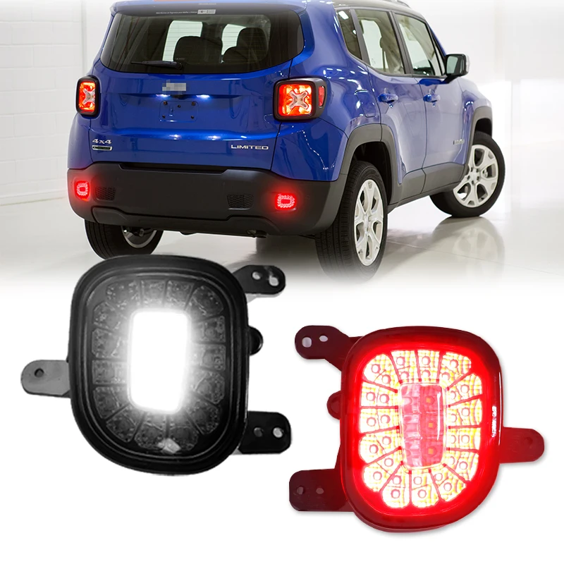 2 sztuki dla Jeep Renegade Odblaski tylnego zderzaka Czerwony ogon / hamulec, tylne światła przeciwmgielne i białe światła cofania 2015-2019