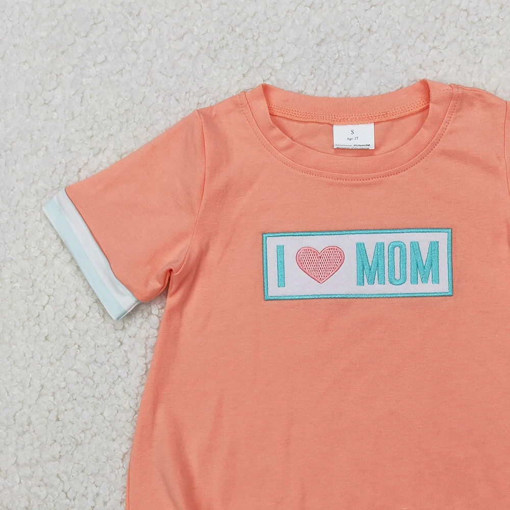 SR2949 Baby Boys Summer Rompers Embroidery Baby Infant Boys I LOVE MOM Rompers