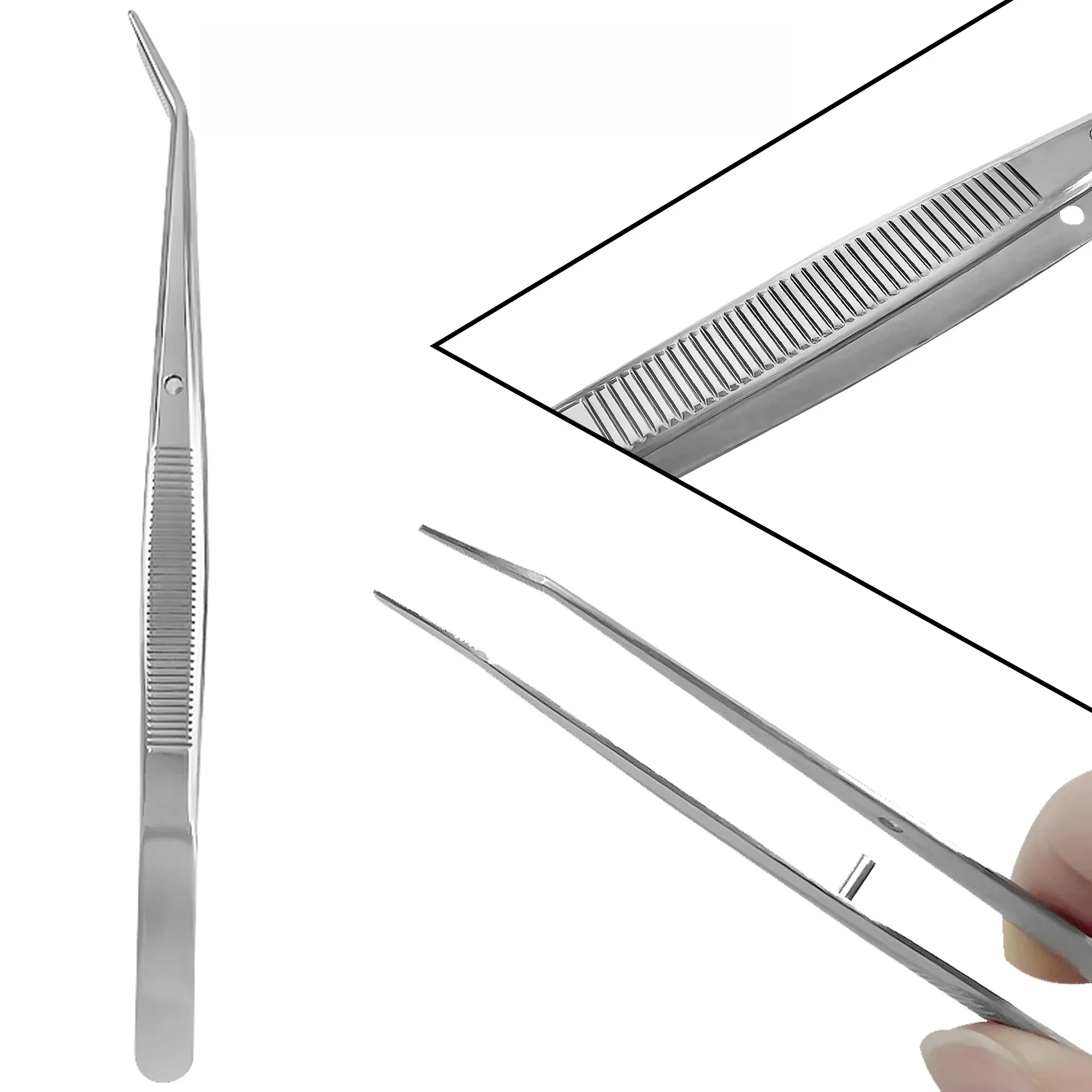 Pęseta dentystyczna bawełniana chirurgiczna ze stali nierdzewnej ząbkowana zakrzywiona pęseta Pick Up Cotton Clip Forcep medyczny instrument chirurgiczny — zdjęcie 2