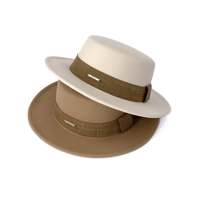 French fedora women wide brim soft fedora Canotier Hat Flat Top Fedora wholesale Garrotin style hat unisex chapeau шляпа 6