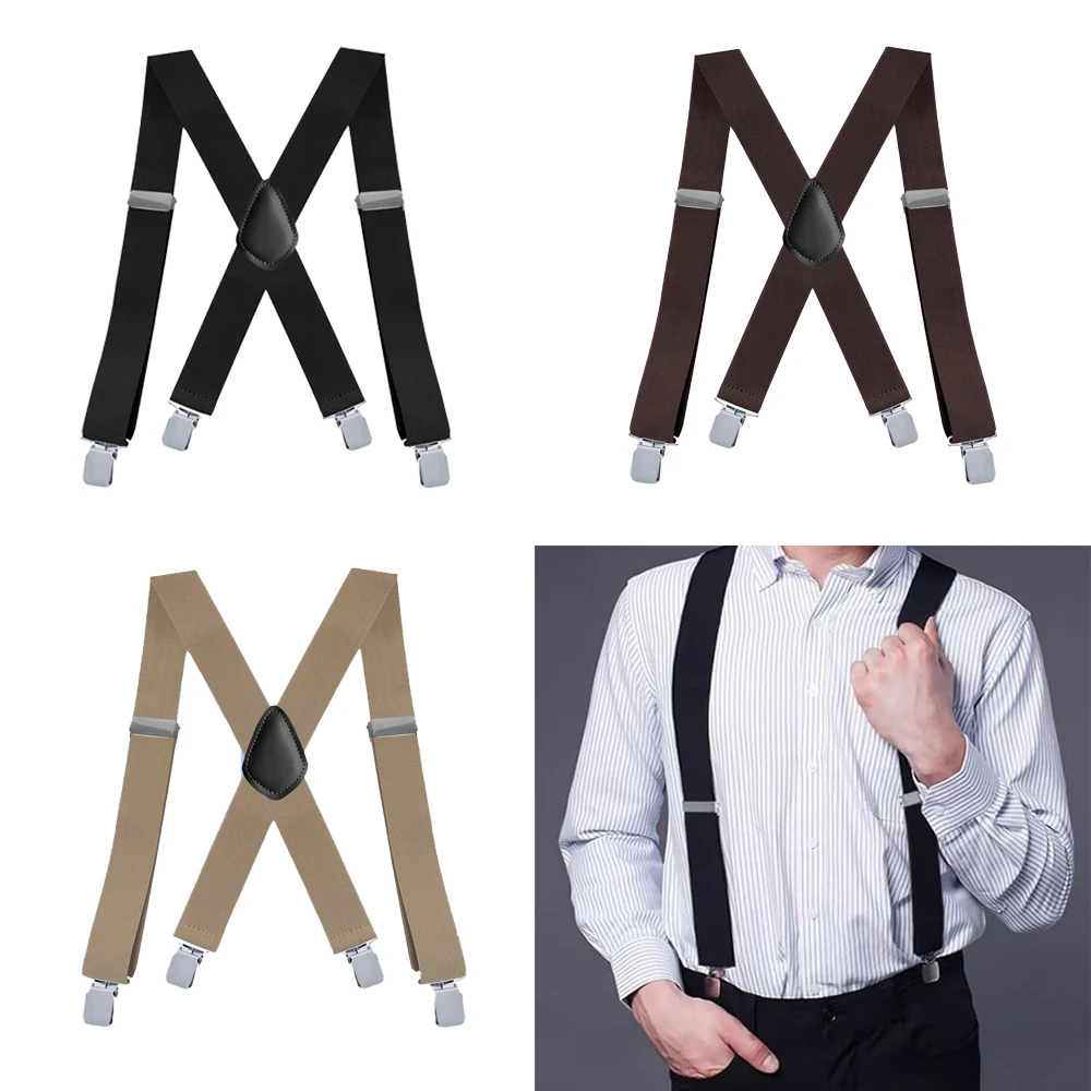 عرض 3.5 سم، بدلة قميص رجالية على شكل X، حزام كتف، حزام كتف مرن قديم، أربعة مشابك قوية، تعليق مضاد للانزلاق