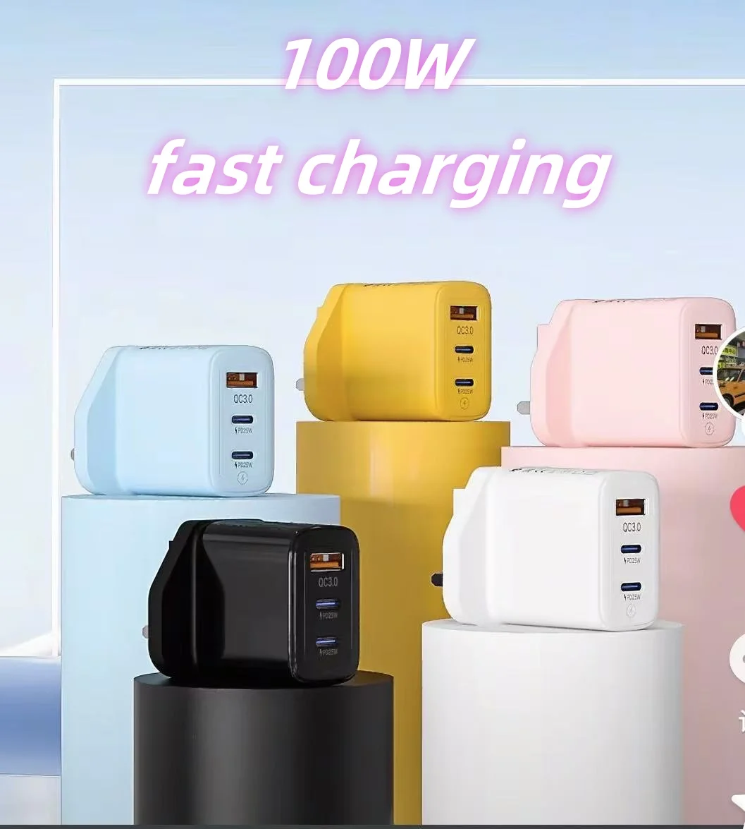 شاحن سريع للهاتف المحمول بخمسة ألوان بقدرة 100 وات بتصميم 3 في 1 لهواتف iPhone وAndroid وSamsung وXiaomi وHuawei وغيرها من الهواتف الذكية