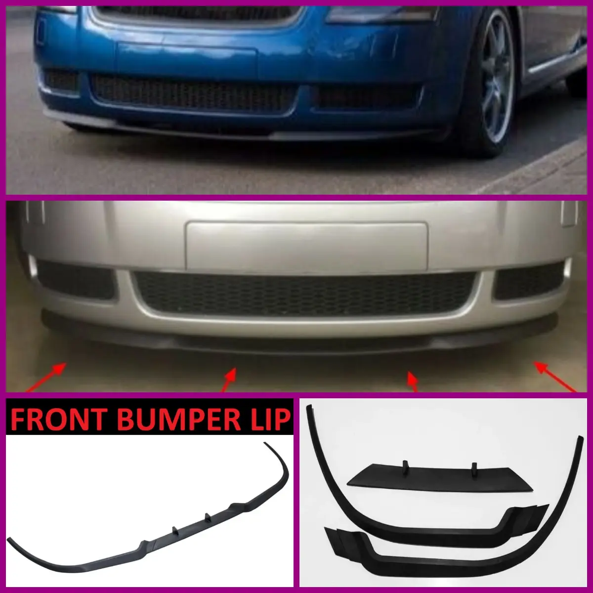 For Audi TT MK1 8N CUPRA R FRONT SPOILER BUMPER LIP Euro Spoiler Lip Universal 3 pcs Body Kit Splitter Car Accessories Protector