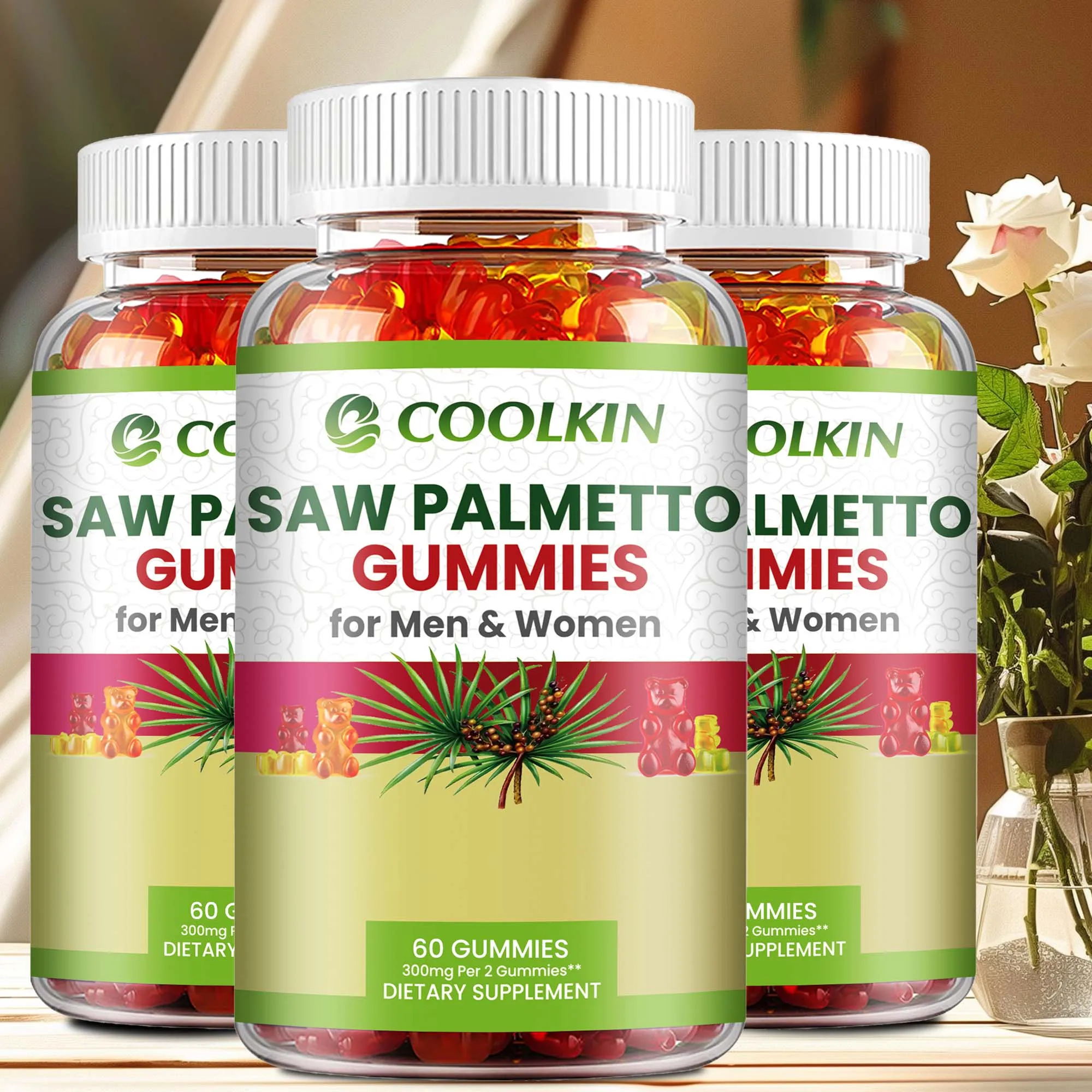 Saw Palmetto - Hormone Balance Gummies for Men's Prostate, Urinary Tract and Bladder Health, Hair Growth - 60 Gummies