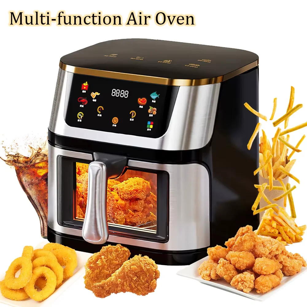Freidora de Aire Eléctrica de Acero Inoxidable de 8L con Gran Capacidad Visible, Horno de Aire Multifunción, Pantalla Táctil LED, 210 °   Alta Temperatura