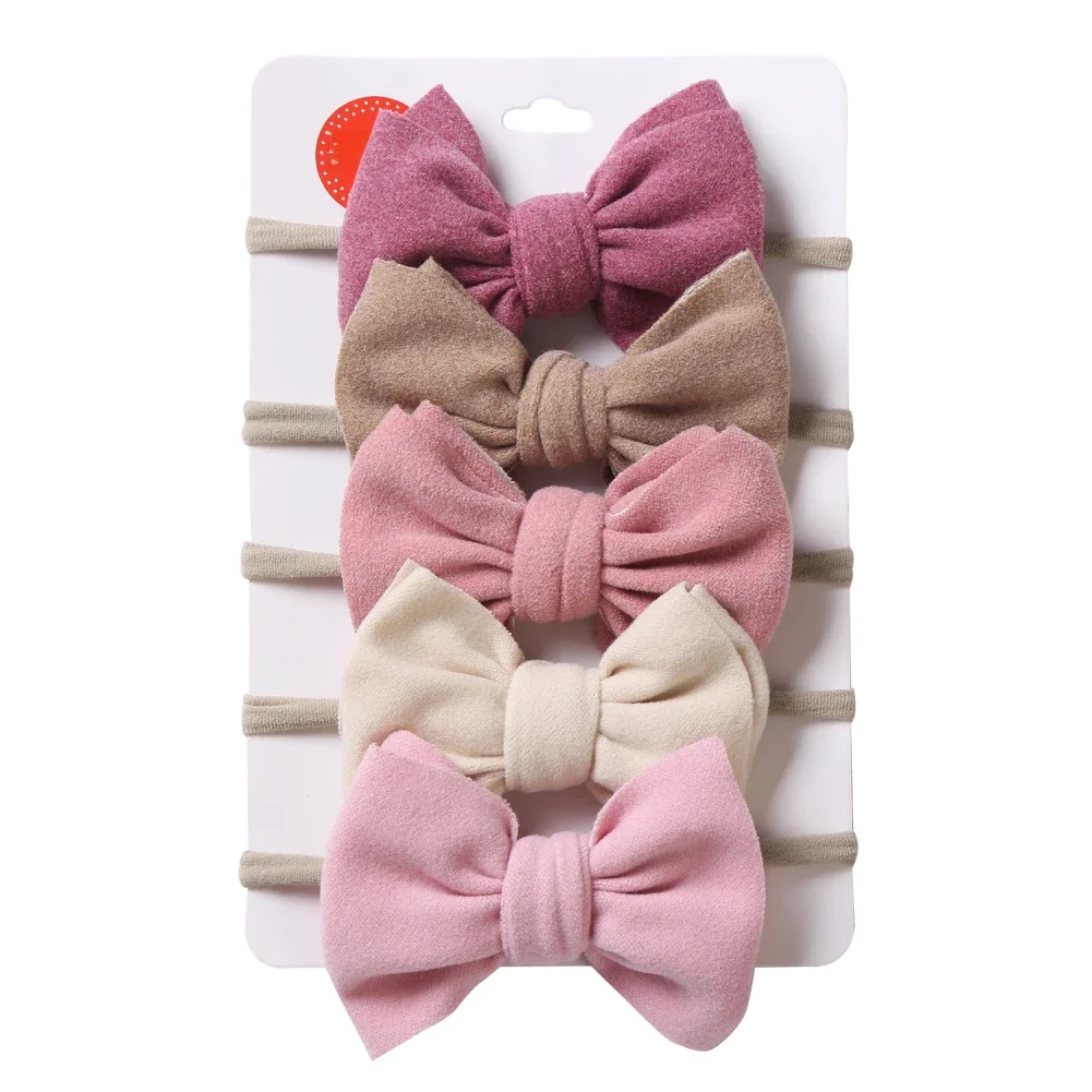 5 sztuk/partia solidna opaska z kokardą Faux zamsz poliester wafel elastyczne nylonowe opaski do włosów noworodka moda Boys Baby dziewczyny Headwraps — zdjęcie 2