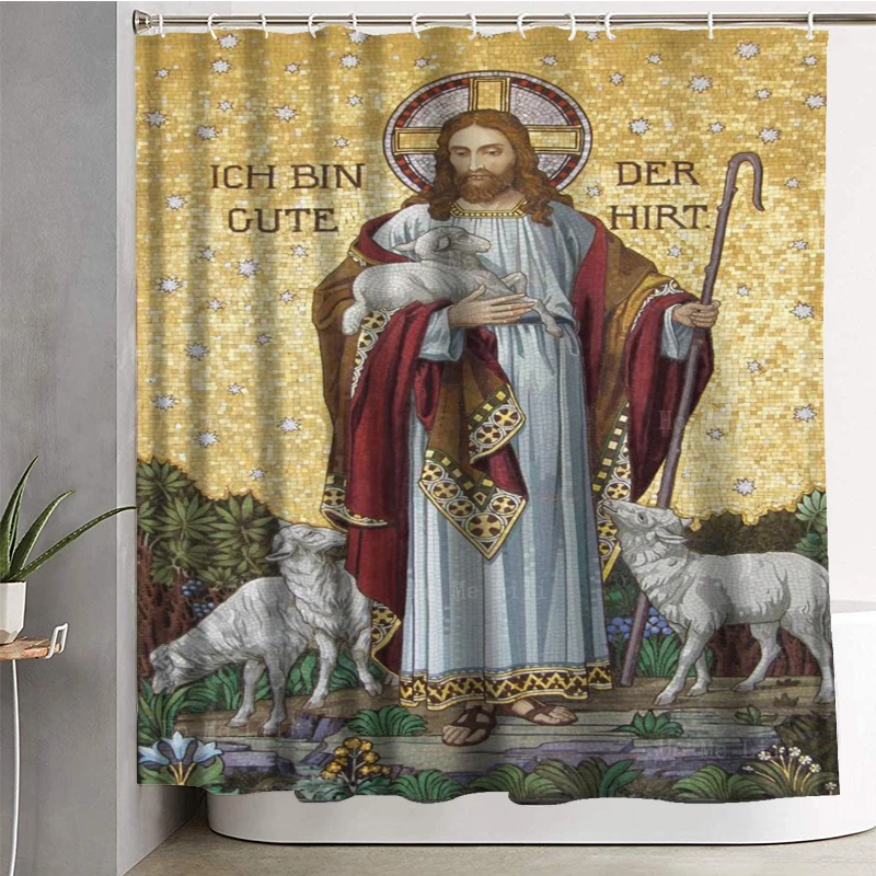 The Good Shepherd Jesus Christian Art Traditional And Contemporary Waterproof Shower Curtain By Ho Me Lili For Bathroom Decor